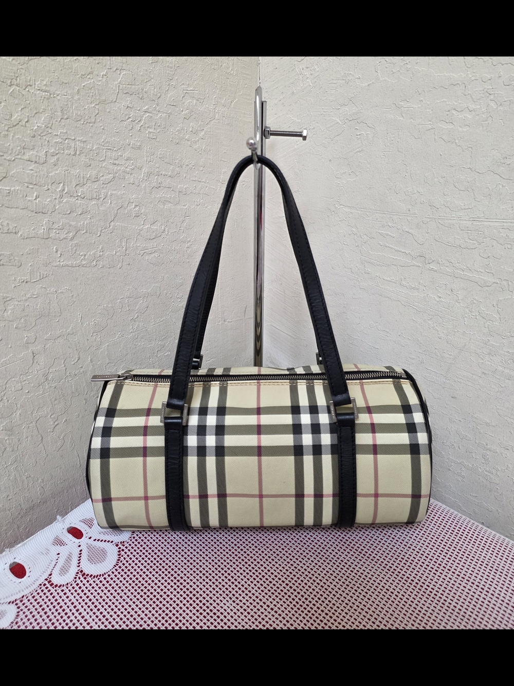 Burberry Nova Check Papillon Barrel Handbag Satchel AUTHENTIC